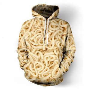 Spaghetti Ramen Nudlar Pocket Pullover Hoody Herr/Kvinnor Hip Hop Print 3D Sweatshirt Character Hoodie Träningsoveraller