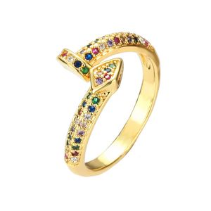 Bunter Regenbogen-CZ-Goldring für Frauen und Mädchen, modisch, Verlobung, Hochzeit, Band, Charm-Party-Schmuck