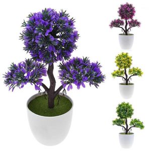 Dekorativa Blommor Kransar Topiary Mini Artificial Tree Heminredning Växtpott prydnad Plast Hälsning