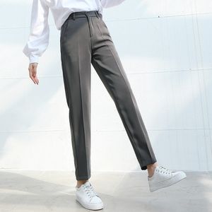 Mulheres terno calças primavera verão moda feminino casual elástico cintura formal harem calça calças retas escritório senhora pantalon 201118
