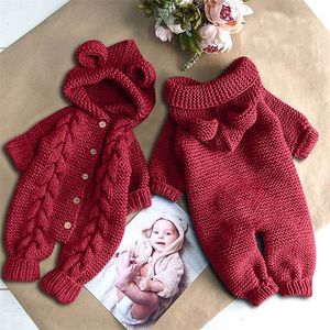 Neonato Pagliaccetto Del Bambino Della Ragazza Del Ragazzo Vestiti di Inverno Caldo Cappotto di maglia Outwear Con Cappuccio Della Tuta Abiti Del Bambino Del Bambino Tutina LJ201023