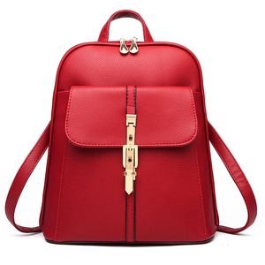 HBP 고품질 부드러운 가죽 여성 배낭 대용량 학교 가방 소녀 어깨 가방 레이디 가방 여행 배낭 빨간색