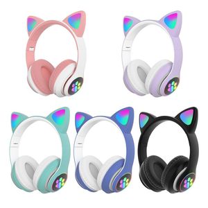 High qulity RGB Cat Ear Headphones Bluetooth 5.0 Bass Noise إلغاء Kids Girl Headset بطاقة TF مع هدية MIC هدايا