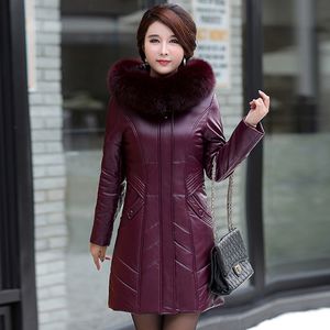 L-8xl Mulheres Casaco de Couro Inverno 2022 Moda Mãe Jaqueta Engrossar Quente Outerwear Collar Cola Capuz Capuz Overcoat Overcoat Feminino