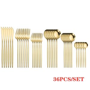 Set di posate d'oro Set di coltelli dorati Forchette forchette coltelli SetStainless Steel Coltelli Forcella Set di cucchiaino da caffè Set di stoviglie Specchio Specchio 211228