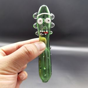 Rolig Pickle Handrör Bong Längd 12cm Pyrex Färgglada Sked Gurka Top Heady Tobacco Pipes Rök tillbehör i butik vs Glas Bongs