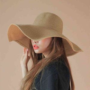 Seaside Sun Visor Hat Female Summer Sun Hats For Women large Brimmed Straw Sun Hat Folding Beach Girls Wholesale G220301