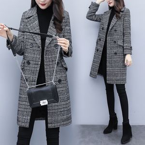 Hodisytian Inverno Donna Misto lana Plaid Trench Cappotto Donna Elegante Ocio Capispalla Per il tempo libero Cardigan spesso Cappotto in cashmere LJ201106