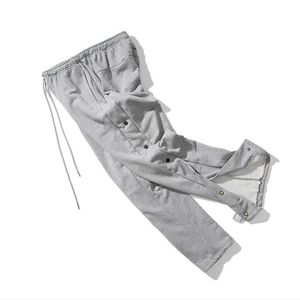 Moda Homens de Alta Qualidade Tecnologia Calças de Fleece Homens Casual Sweatpants Jogger Espaço de Algodão Bottoms Street Wear Hip Hop Button Design