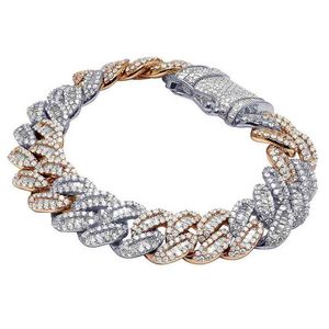 Sier Rose Gold Two Tone Guldpläterad Iced Out Bling Rektangel Cz Kubansk Män Armband