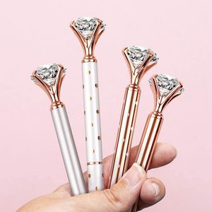 Luxury Crystal Pen Big Diamond Metal Ballpoint Pen Present Promotion Studentpapper Office Writing Supplies 0883