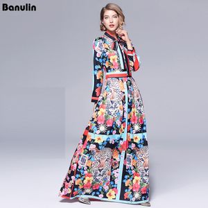 Runway Maxi Dresses Women High Quality Bow Neck Vintage Animal Print Floor Length Long Party Dress Vestidos Robe Femme 201204