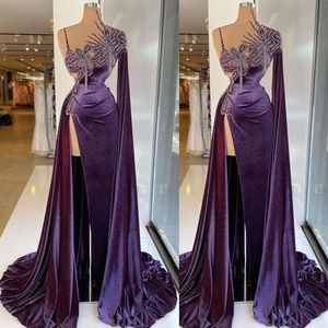 Purple Sequined Beading Mermaid Prom Dresses One Shoulder Formal Dress Plus Size Floor Length Beaded Side Split Evening Gowns 328