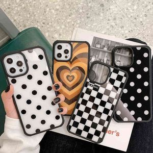 Fashion Classic Grid Polka Dot Phone Case For iPhone 11 12 Pro Max XS X XR 7 8 Plus SE 2020 Cute Coffee Love Heart Back Cover AA220308