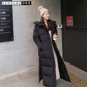 Women Hooded warm puffer zipper down jacket black navy blue Long thick section large size winter coat womens 201029