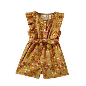 sleeveless Lace Floral Jumpsuit for baby girls with belt