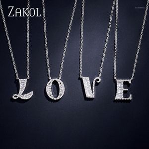 Anhänger Halsketten ZAKOL Mode Zirkonia Alphabet 26 Buchstaben Für Dame Frauen Schmuck Weihnachtsgeschenke FSNP20531