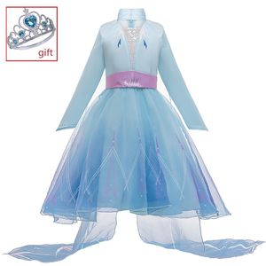 Nuovo 2020 Ghiaccio e neve 2 abito da principessa stampato filato netto che trascina le ragazze lunghe vestono abbigliamento per bambini a maniche lunghe LJ200921