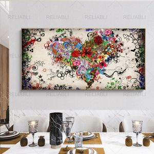 Cuore astratto Fiori Pittura su tela moderna Stampe di fiori nordici Immagini di arte della parete per soggiorno Interni Cuadros Home Decor