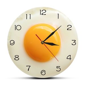 Солнечная бочка с жареным яйцом Кухня настенные часы 3d плоский дизайн завтрак пищевые продукты питания столовая интерьер декор безмолвный часы 220115