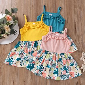 2021 Verão Coreano Menina Menina Sling Cópia de Frutas Vestido Bebê e Criança Ruffed Suspender Vestidos Recém-nascidos Princesa Saias Roupas M3265