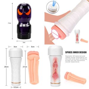 NXY Sex Masturbators Big Male Masturbation Cup Penis Pump Machine Erotic y Flashlight Shape Vagina Real Pussy Toys for Men Aircraft 220127