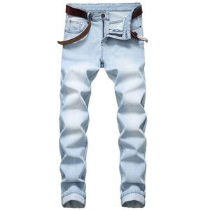 Jeans Masculino Tamanho Grande 38 42 40 2021 Moda Moto Biker Meia Reta Masculina 90% algodão Casual Bolsos Finos Roupas da Moda