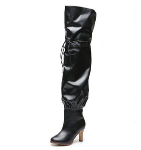 Marken-Damen-Overknee-Stiefel aus Segeltuch mit Buchstaben, spitzer Zehenbereich, Reißverschluss, Slip-On, Designer-Mädchen-Leder, hoher Absatz, Gummi-Außensohle, oberschenkelhoher Stiefel