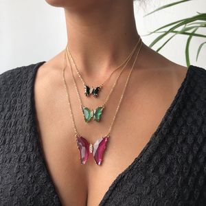 3PCS/Set Cute Crystal Butterfly Pendant Necklace for Women Rock Fashion 3 Colors Animal Rhinestone Party Wedding Jewelry