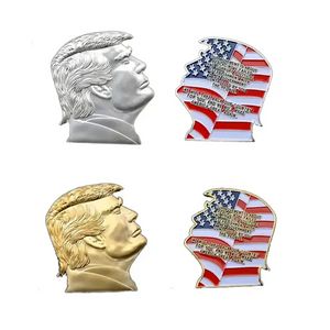 Trump Tête Médaille Artisanat 24K plaqué or 999 Badge en relief argenté Pro232