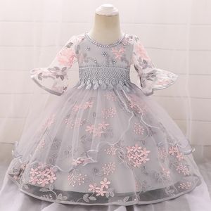 2021 Zimowe ubrania Dziewczynka Sukienka Z Długim Rękawem 2 1. Urodziny Dress Dla Girl Frock Party Princess Chrzest Sukienka Niemowlę Kwiat Q1223