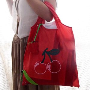 New Hot Convenient Large Capacity Grocery Storage Bags Foldable Strawberry Reusable Nylon Green Grocery Shopping Bag Organizer Bag