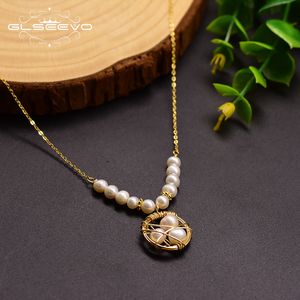 GLSEEVO Natural Fresh Water Baroque Pearl Necklace For Women Girls Wedding Wholesales Luxury Jewelry Pendants Chain GN0054 Q0531