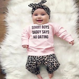 Новорожденные девочка одежда набор моды с длинным рукавом футболка леопардовые брюки оголовье хлопок для детских девочек одежда одежды LJ201223