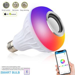 Bluetooth Lâmpada Lâmpada Smart LED RGB Bulbos coloridos E27 Com controle remoto Luzes multicoloridas