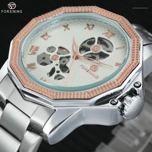 Orologi da polso Top Orologi di lusso per uomo FORSINING Cinturino in acciaio inossidabile di marca Numero romano Quadrante scheletrato Orologio da polso meccanico automatico1