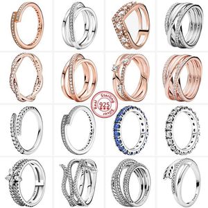 Cluster Rings 925 Sterling Silver Original Fine Pantaro Pavé Clear Zircon Sparkling Row Eternity Round Ring For Women Europe Jewelry DIY