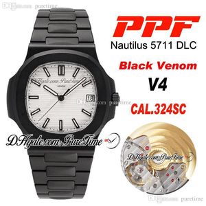 New PPF 5711 324SC 324CS Automatic Mens Watch Black Venom DLC White Texture Dial Stainless Steel Bracelet 40mm Best Edition PTPP Puretime v9