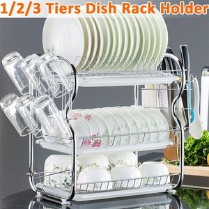 2-3 TIERS DISH TORKE RACK Kök Tvätthållare Korgpläterad järnkök Kniv diskbänk Datning Torkrack Arrangör Hylla T281D