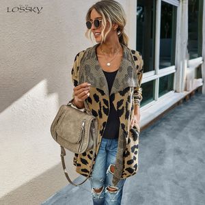 Lange Jacke Frauen Mantel Mode Herbst Winter Kleidung Vintage Damen Leopard Print Windjacke Strickjacke Jacken Outwear Herbst 201029