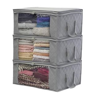 1/3Pcs Non-woven Foldable Portable Clothes Organizer Tidy Pouch Suitcase Home Storage Box Quilt Storage Container Bag - Grey Y200714
