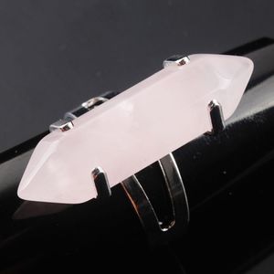 Wojiaer unik ring för kvinnor Natural Rose Quartz Stone Beads Rings Silver Color Party Jewelry X3020