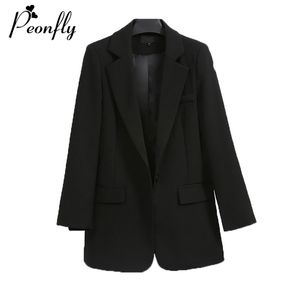 Peonfly casual tek düğme kadın blazer ceket çentikli yaka kadın ceketler moda siyah takım elbise sonbahar ceket 201201