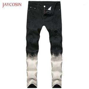Mäns jeans jaycosin män stretch spliced ​​casual dubbel färg tvättad smal passform penna mode streetwear mitten midja byxor pants1