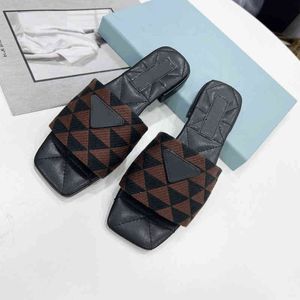 Slippers New Women Shoes Summer Size35 42 Open Toes Geometric Patterns Knitted Fabric Genuine Leather Low Heels Zapatos De Mujer 220304