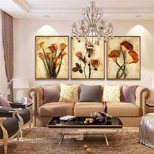 Frameless Canvas Art Pittura a olio Fiore Pittura Design Home Decor Stampa Wall Art Immagine modulare per soggiorno Parete 3 Pannello Y200102