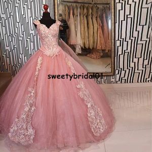 Stunning Pink Sweet 16 Quinceanera Dresses Lace Applique Girl Birthday Dress Mexican Prom Gowns 2021 Vestidos De 15 Años