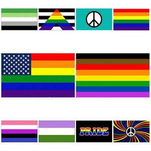 Hot Rainbow Flag 90x150cm Amerikansk Gay och Gay Pride Polyester Banner Flagga Polyester Färgglada Rainbow Flagga för dekoration CG001