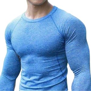 Männer Quick Dry Fitness Tees Outdoor SPORT Laufen Klettern Lange Ärmel Einfarbig Hemd Strumpfhosen Bodybuilding Tops Unter Haut 220214