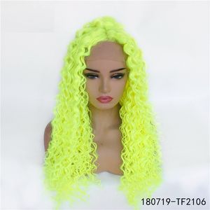 180719-TF2106 Green Synthetic Lace-frontal Wig Simulation Human Hair Lace Front Wigs 14~26 inches Perruques de cheveux humains